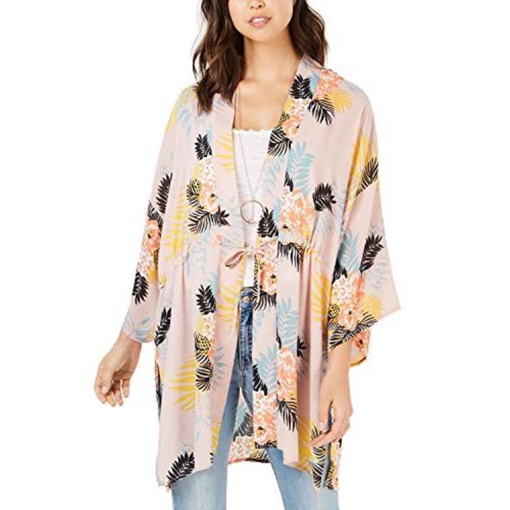 Say What Juniors Tie Front Bouquet Print Kimono